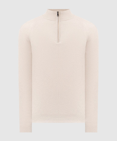 Maglione beige in lana e cashmere con cerniera
