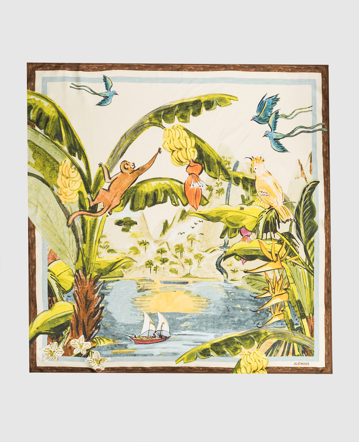 

Beige Toucan Tango silk scarf Alemais