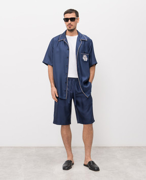 Dolce&Gabbana Blue silk shorts with monogram logo GV5MAZGK254