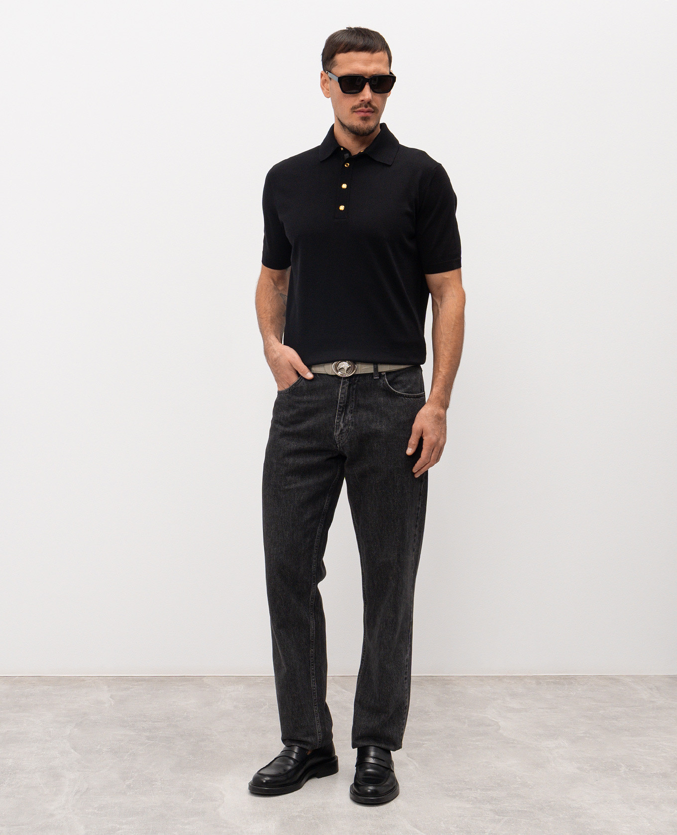 

Black silk polo with emblem Stefano Ricci