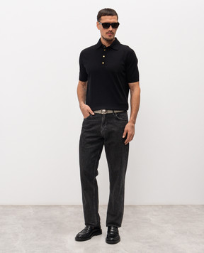 Stefano Ricci Black silk polo with emblem K616440P35F26109
