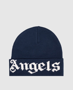 Palm Angels Children's blue hat with logo pattern F6PAJBHT227