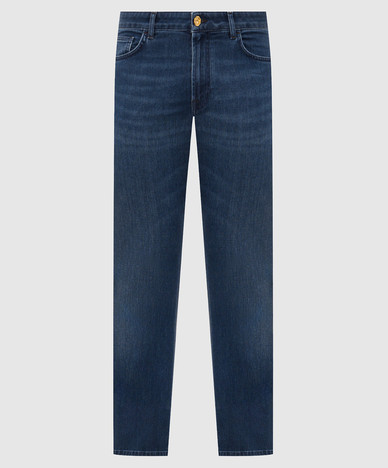 Blue jeans with logo patch