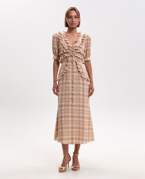 Alessandra Rich Beige silk check dress FABX4450F4821