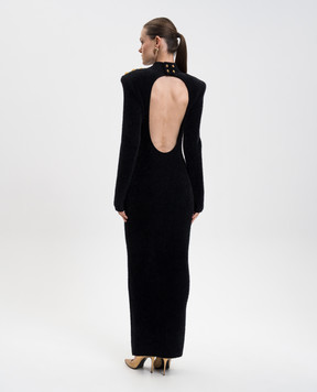 Balmain Black maxi dress with accent shoulders FF0RL226KI95