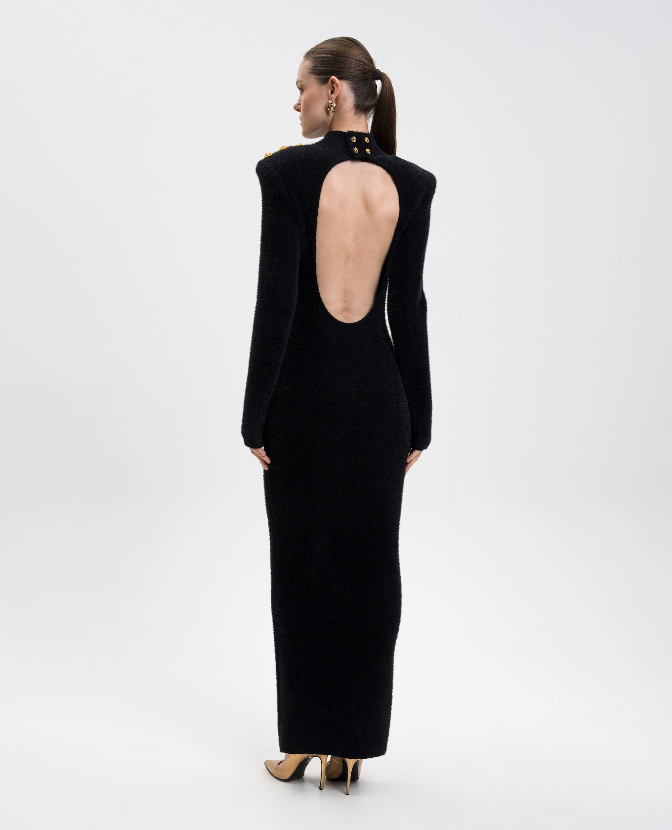 

Black maxi dress with accent shoulders Balmain