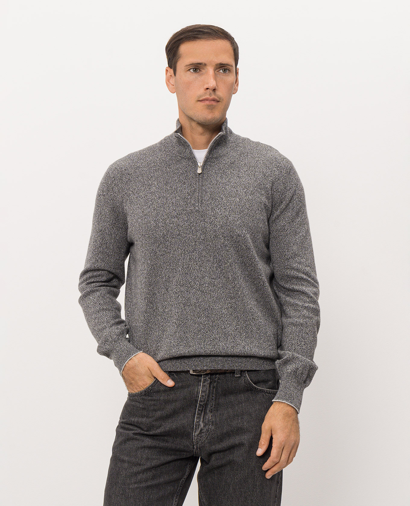 Gray cashmere jumper with zipper Brunello Cucinelli 3