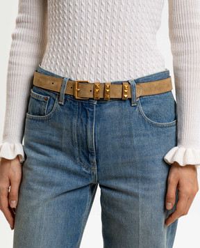 Valentino Brown suede Flaneuse belt with pyramids 8W2T0SV3SWU