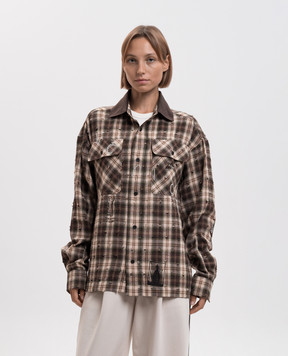 Palm Angels Brown Surfer Dream checkered shirt PAMGE005FB002w