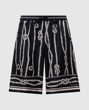Dolce&Gabbana Navy blue silk shorts with branded print GV37ATHI143