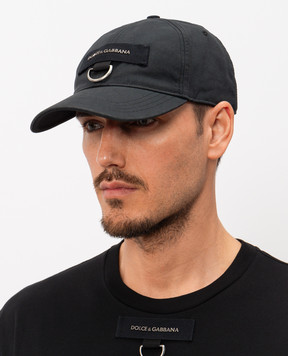 Dolce&Gabbana Black cap with textured logo GH940ZG8OO3
