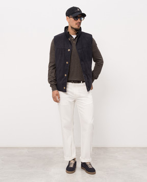 Brunello Cucinelli Blue suede down vest MPCLF2013