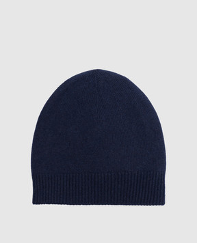 Stefano Ricci Blue cashmere hat with monogram patch K606040CUFF26305