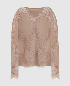 Ermanno Scervino Brown merino wool jumper with lace D475M707APATL