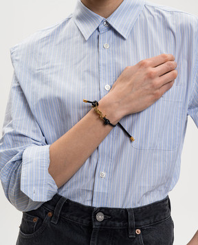 Saint Laurent Cassandre black leather cord bracelet 861459AAF9R