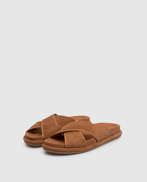 Santoni Brown suede flip-flops WHXA72177GOMNUGC