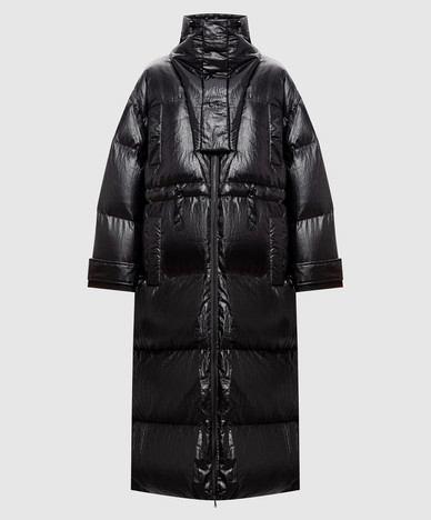 Graue, längliche Daunenjacke