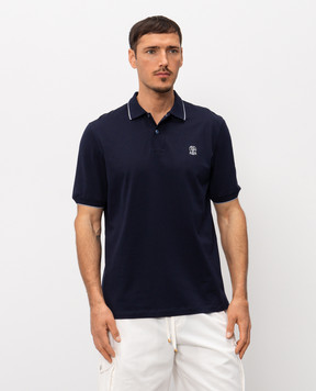 Brunello Cucinelli Navy blue polo shirt with embroidered emblem M0B139779G