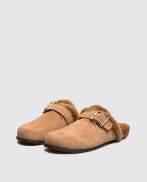 Jimmy Choo Brown suede mules with fur trim BIKERMULEFVSG