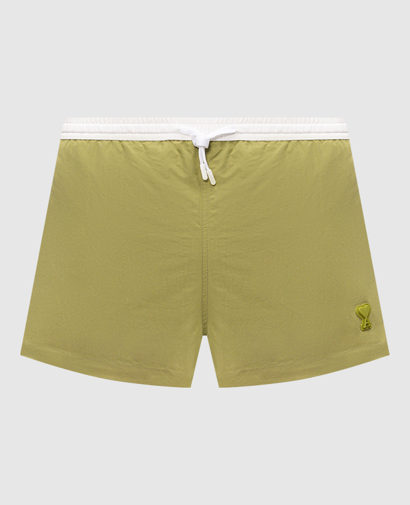 Green swim shorts with textured logo