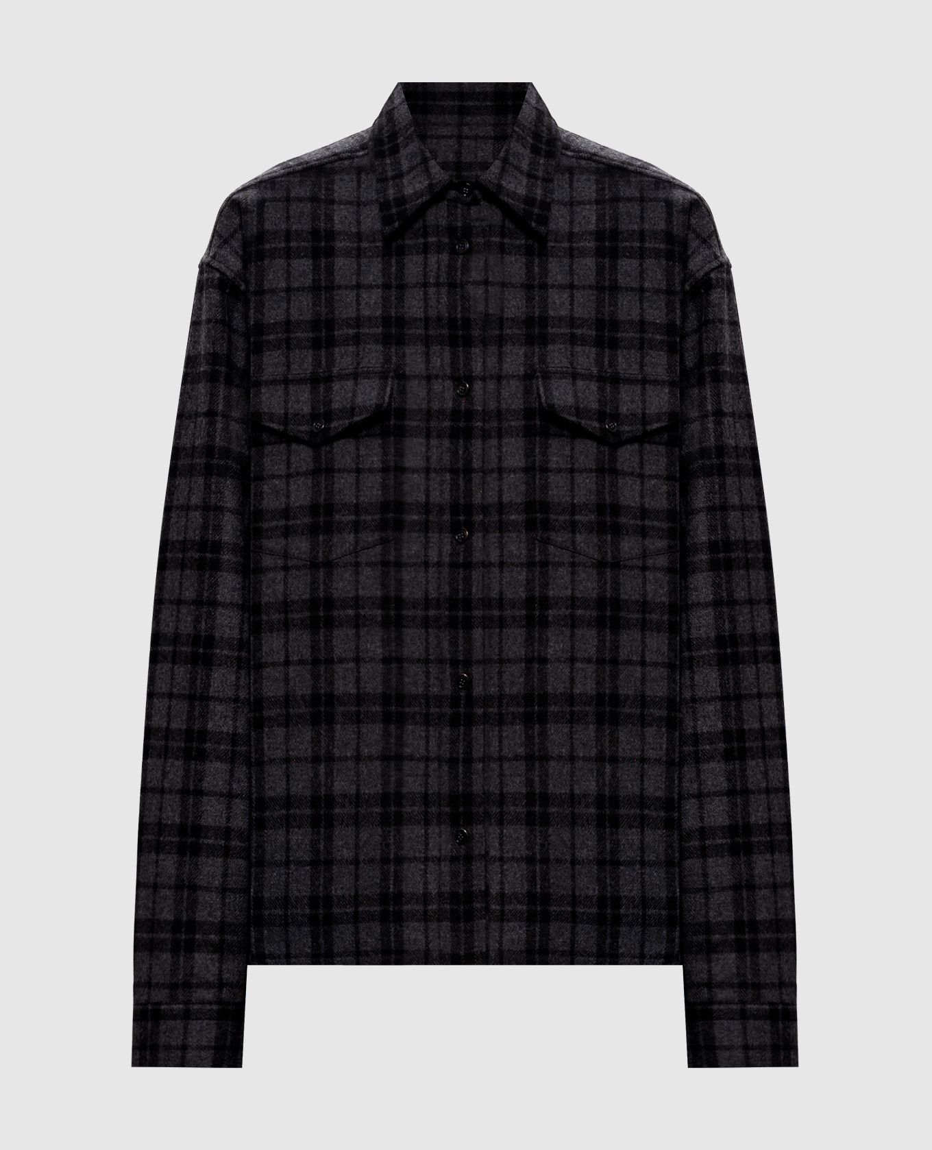 Gray shirt-style jacket with checked wool