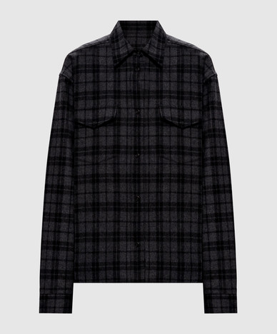 Gray shirt-style jacket with checked wool