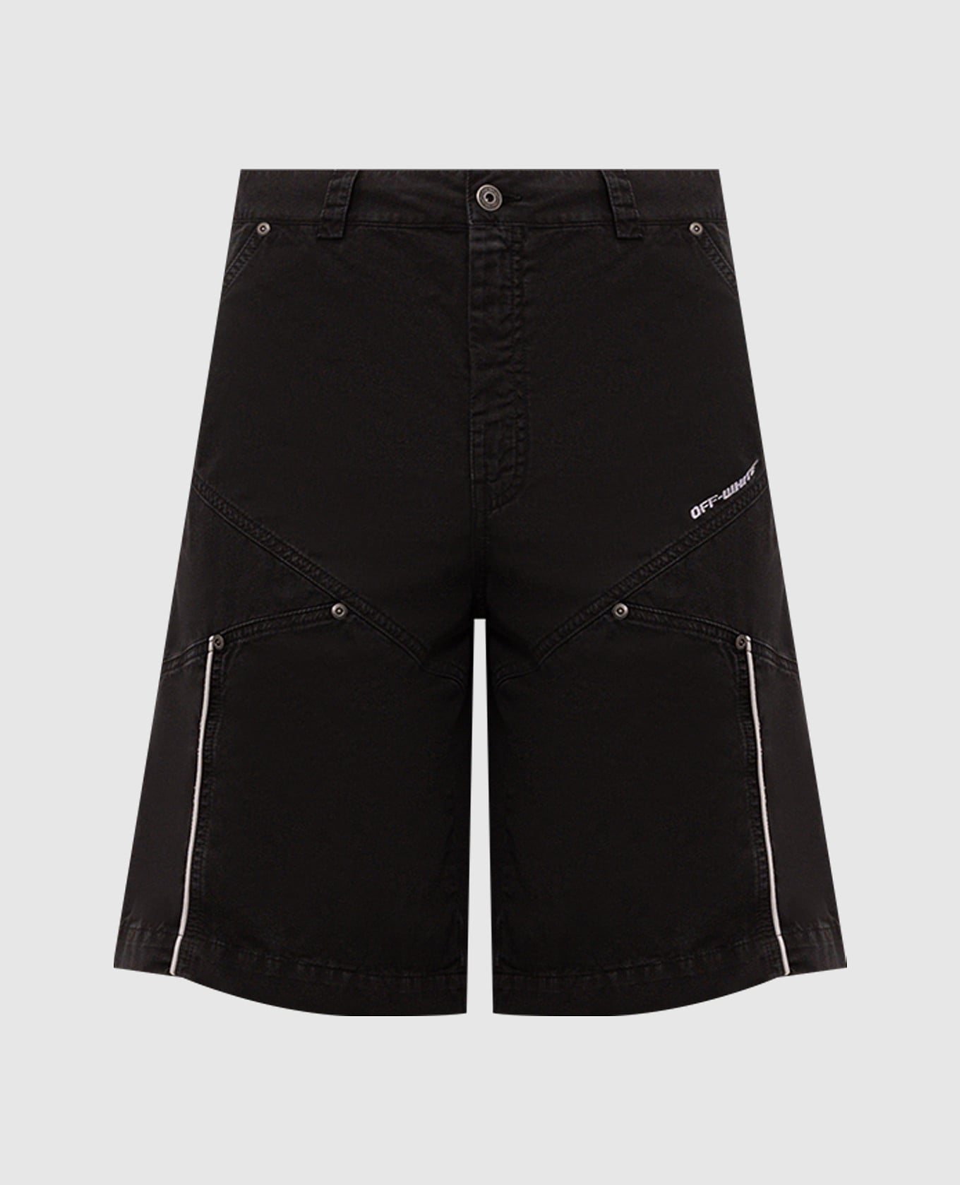 Black denim shorts with contrast logo