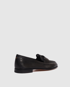 Santoni Black leather loafers with weaving WUSF72100HAFSYWE