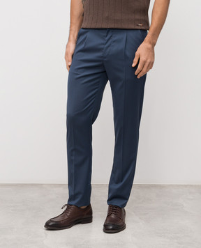 Enrico Mandelli Blue wool trousers with logo GYM02B4531