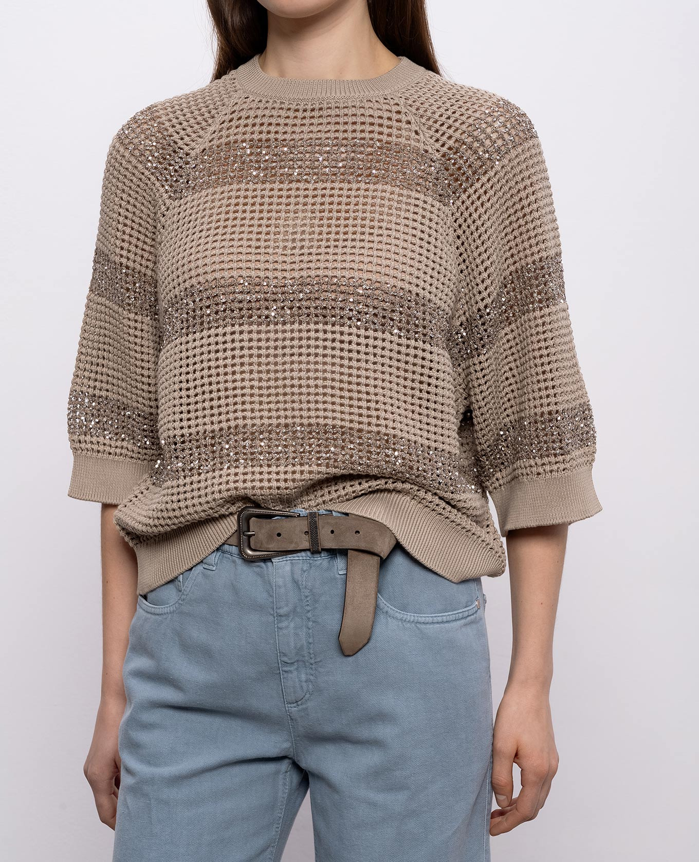 

Brown suede belt with monil chain Brunello Cucinelli