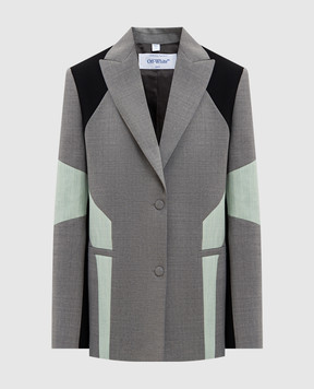 Off-White Gray Color Block Wool Jacket 2EF12PS26FAB001