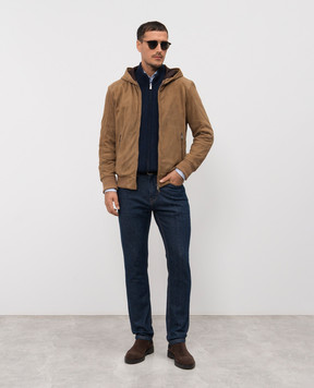Cashmere&Whiskey Brown suede jacket with hood DF866
