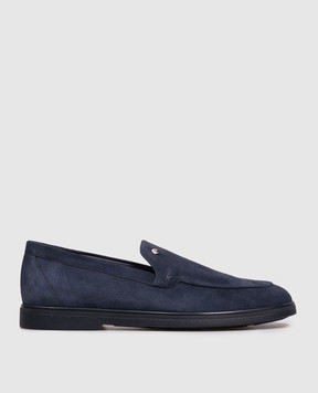 Stefano Ricci Blue suede loafers with textured emblem UC62G2318SDP