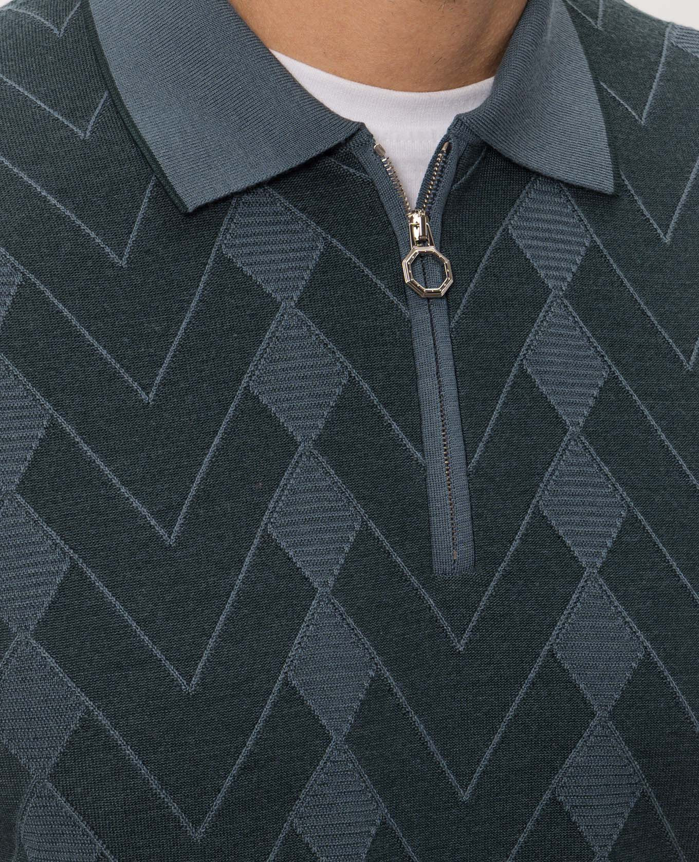 Green wool and silk polo shirt with geometric pattern Stefano Ricci 5