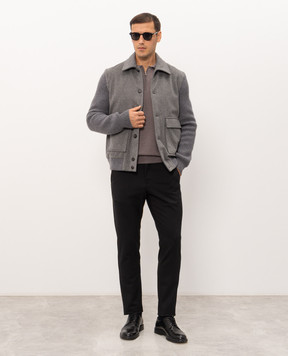 Cashmere&Whiskey Brown wool, silk and cashmere polo shirt 474Z