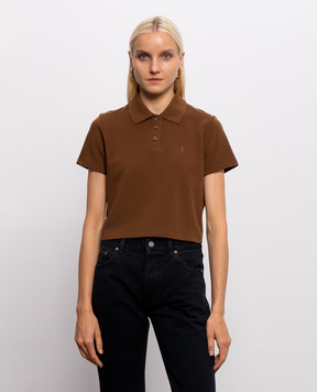 Saint Laurent Brown polo shirt with Cassandre monogram embroidery A003I4Y38EK