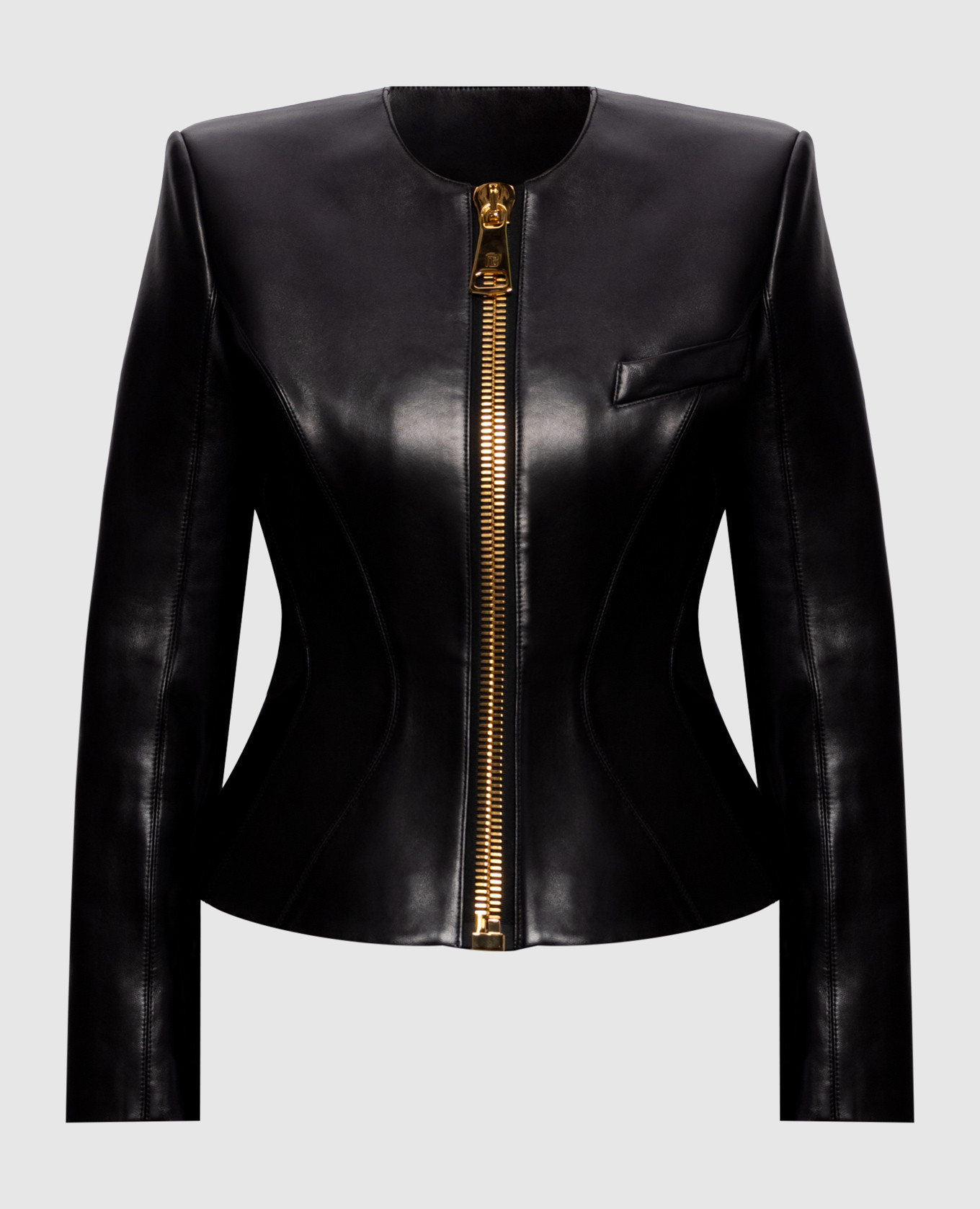 

Black leather jacket with accent shoulders Balmain