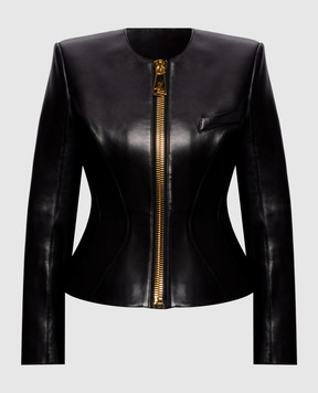 Balmain Black leather jacket with accent shoulders HF1SK691LC62