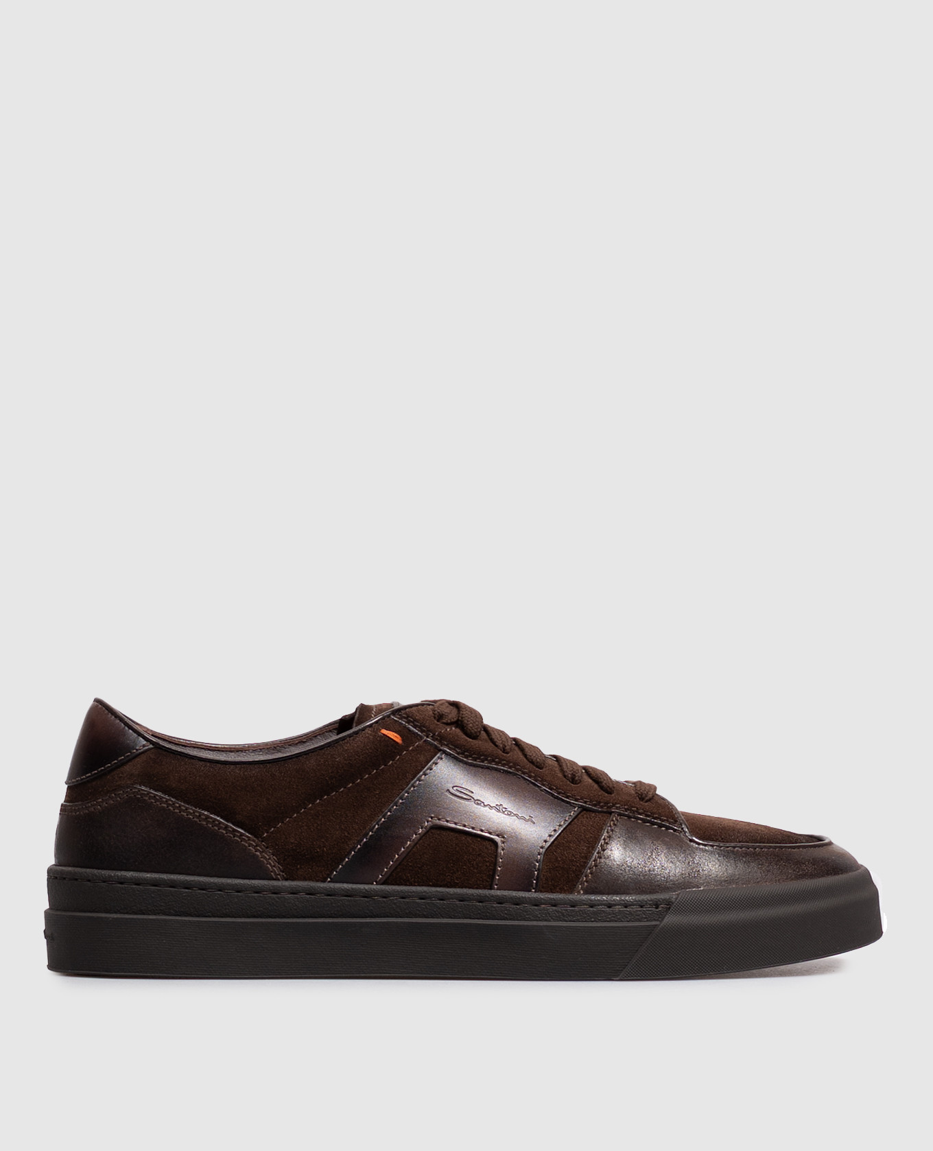 Brown suede sneakers with perforations Santoni