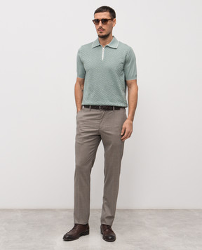 Stefano Ricci Green patterned silk polo shirt K616452P31F26117