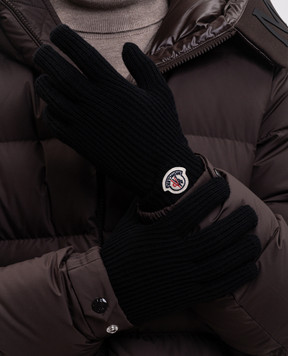 Moncler Black wool gloves with logo patch L20913A00007A9342