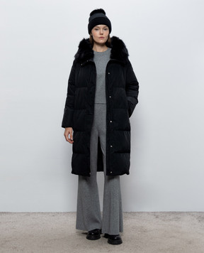 Yves Salomon Army Black down jacket with fox fur 27WFM01308DOTM
