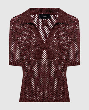 AMIRI Brown Floral Crochet Openwork Polo AWTOKN1029