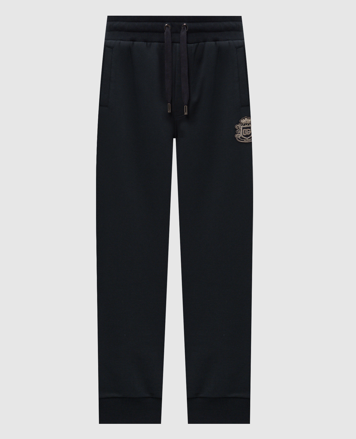 Black joggers with heraldic logo patch