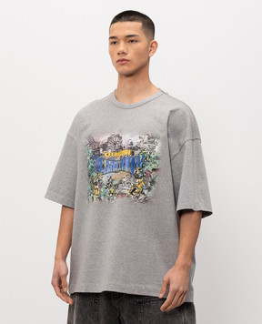 Juun.j Grey melange T-shirt with branded print JC6342P242