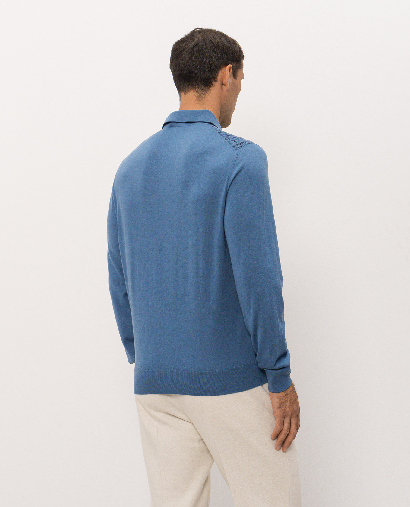 Blue wool and silk polo shirt with pattern Stefano Ricci 4