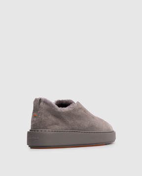 Santoni Gray suede slip-ons with fur WBCD61323PELPSAP