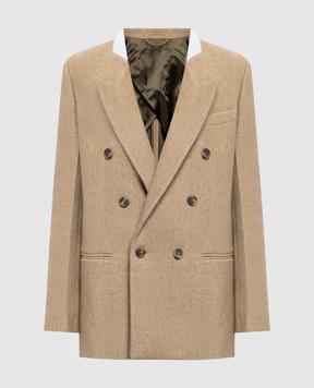 Victoria Beckham Beatrice beige double-breasted jacket with wool 1326WJK007353C