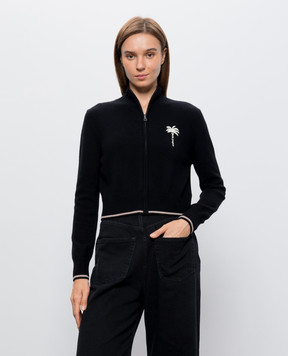 Palm Angels Black wool cardigan with logo embroidery PAWHK001KN001