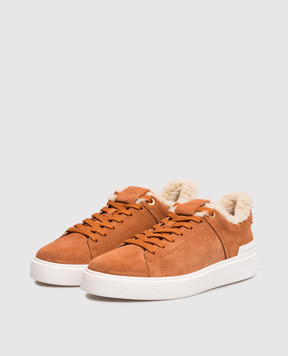 Balmain Brown suede sneakers with fur HM1VI288LSRG